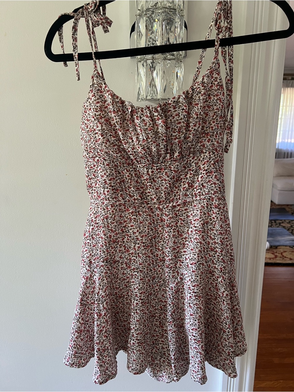 Princess Polly White Mini Dress with Red Floral Print and Tie Straps